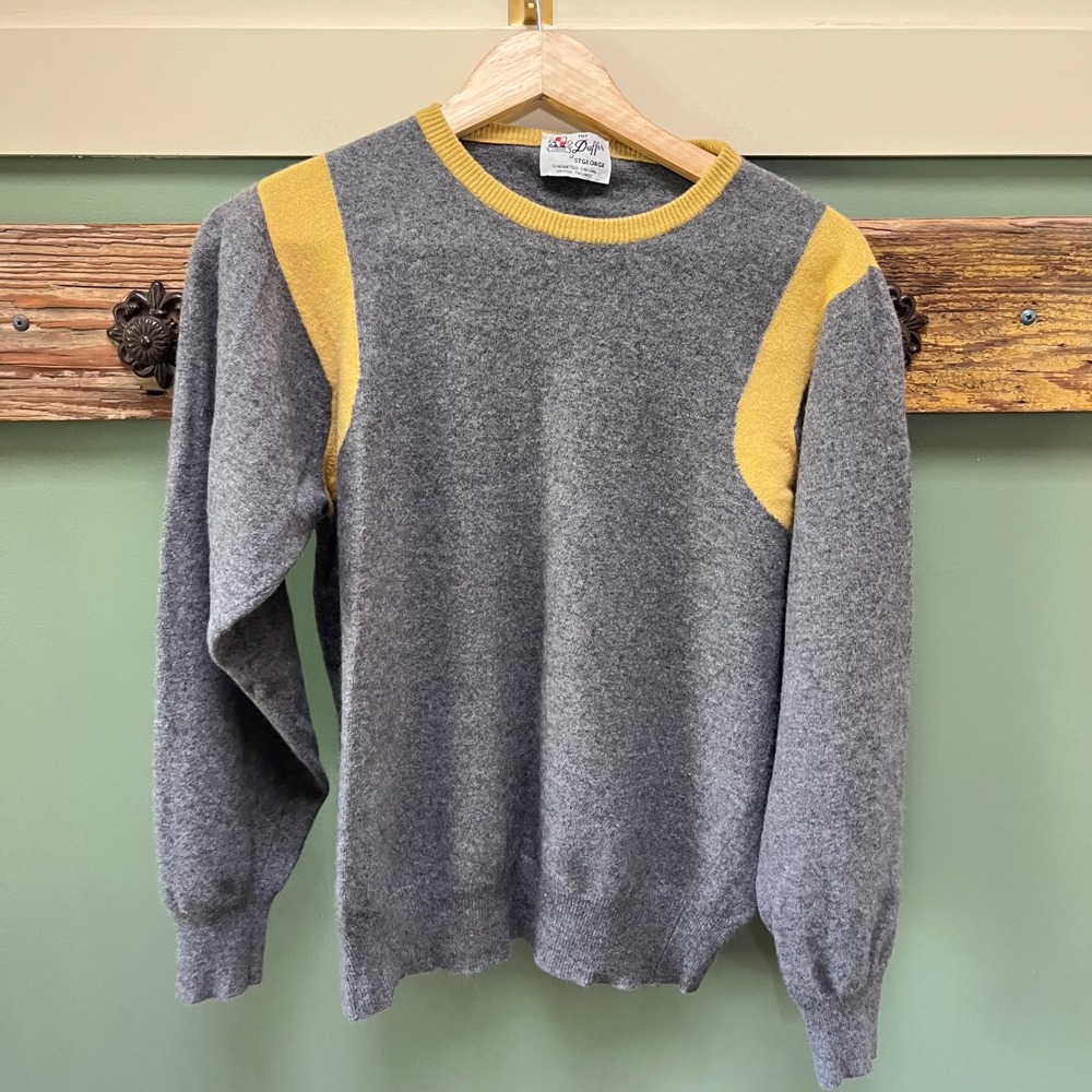 The Duffer of St George Womens Gray Yellow Colorblock Crewneck Sweater British L